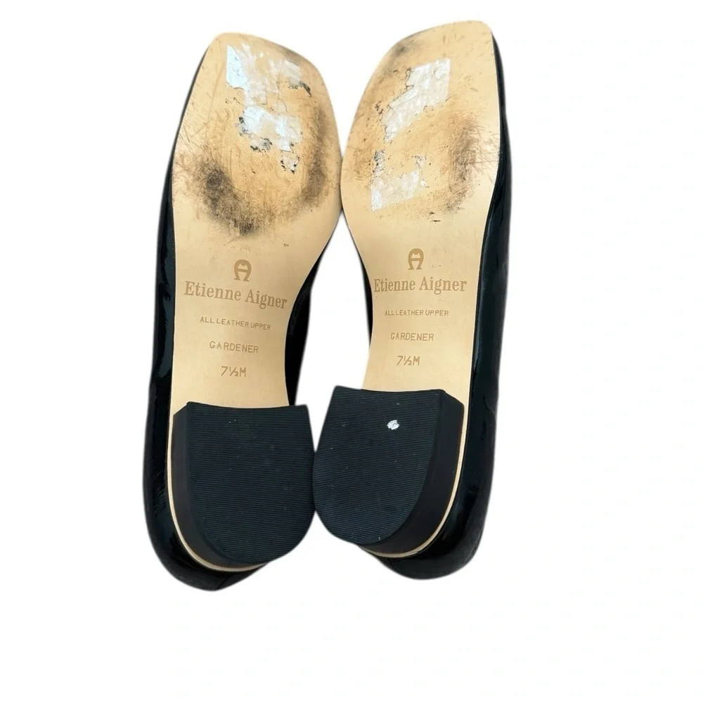 Etienne Aigner Gardener Black Flats with Floral Detail Size 7.5”